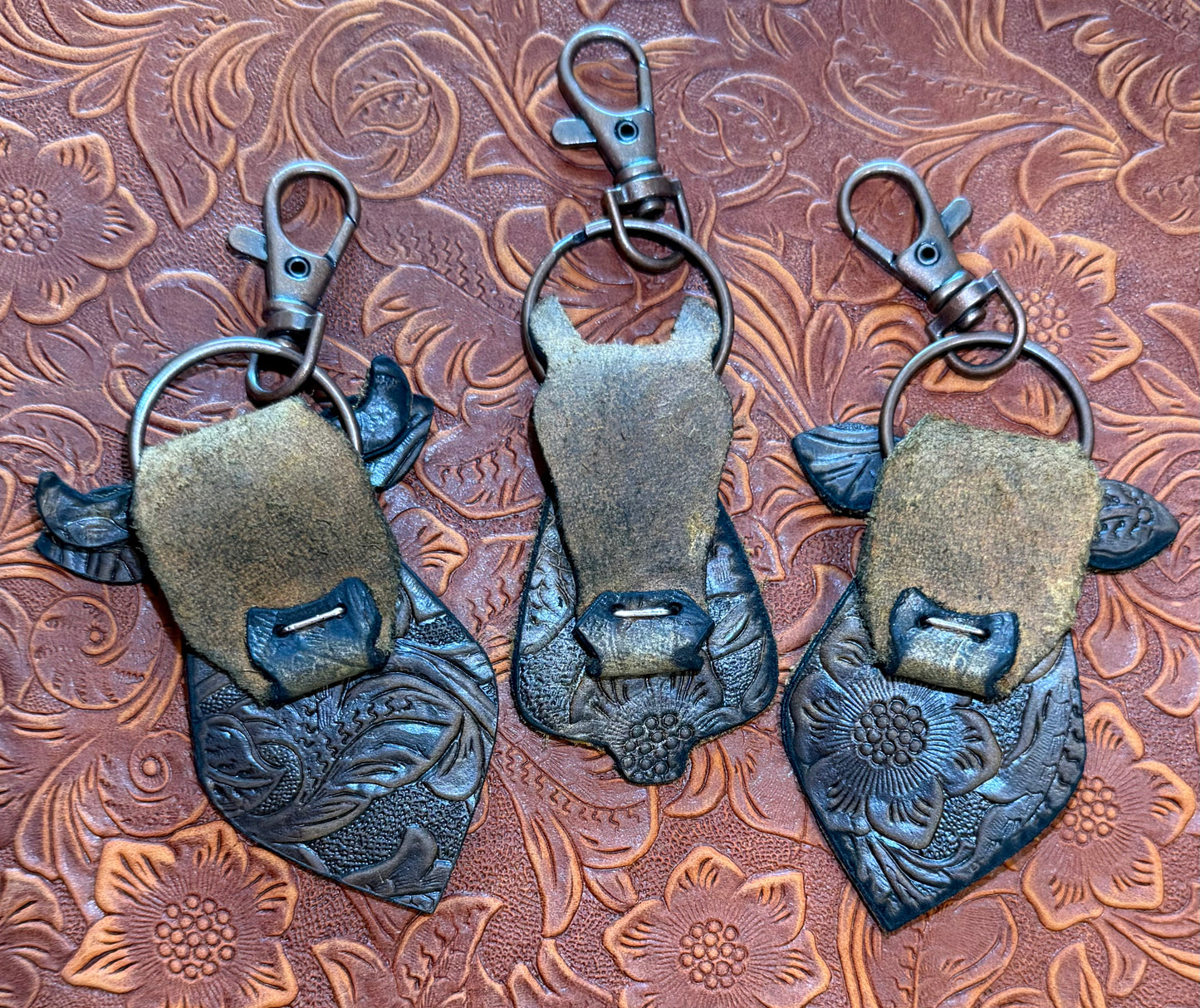 Leather Cow Steer & Horse Keychain